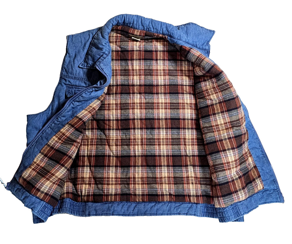 Scandia Woods Vest Men Size Large Full Zip Vintage Blue Denim Blanket Lining