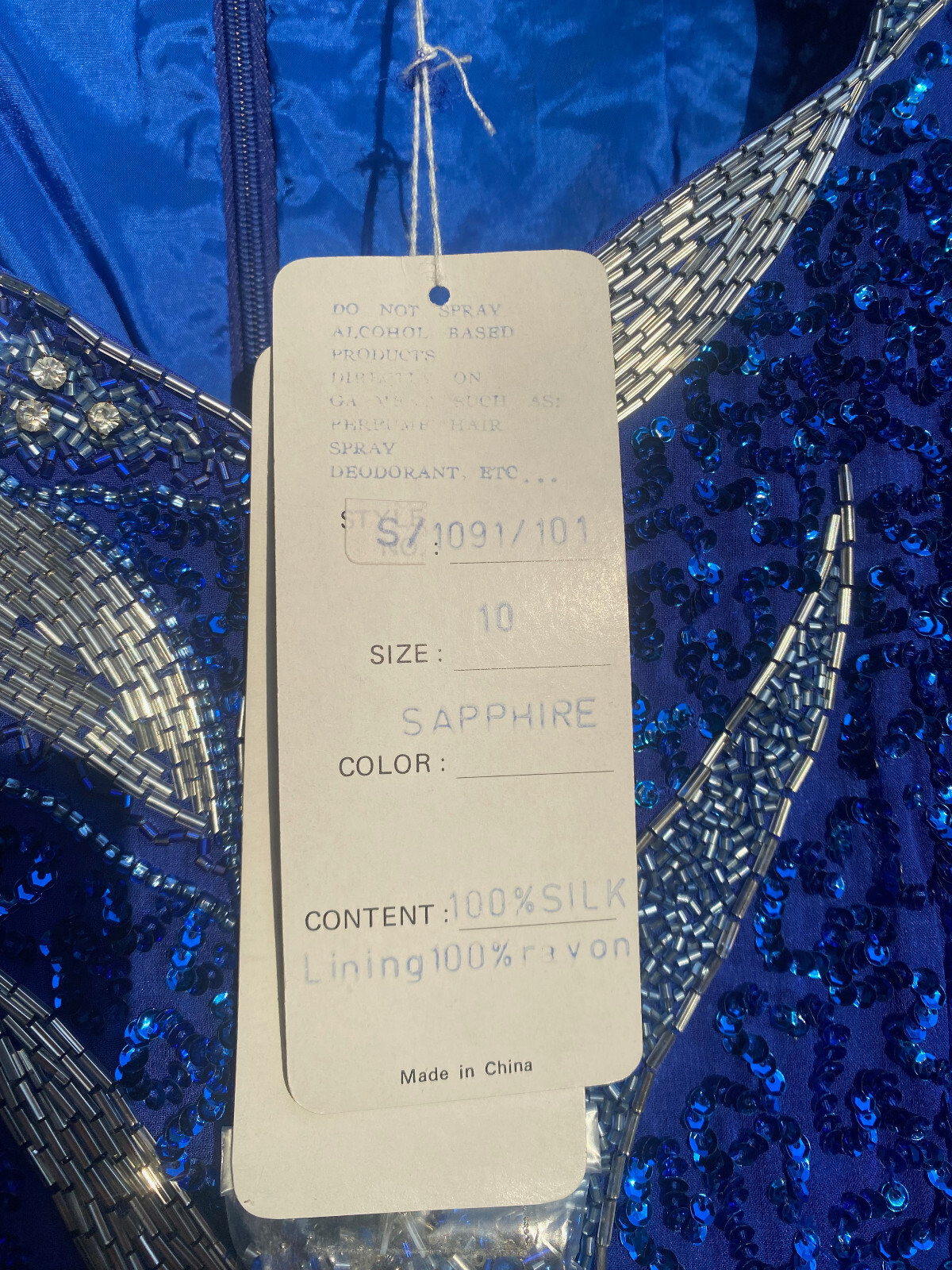 NOS Vintage Oleg Cassini Sapphire Silk Sequin Full Length Dress Size 10 w/ tags