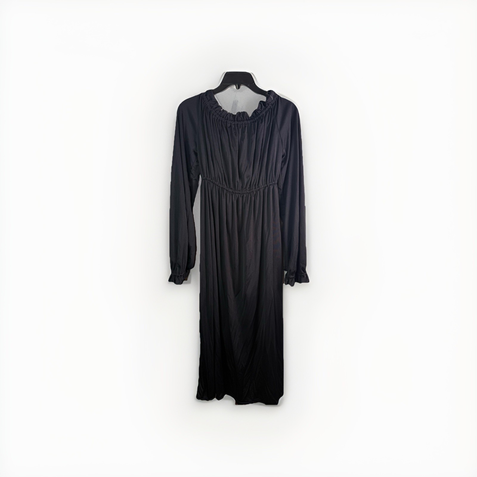 Vtg Black Midi Dress Ruffles Ruched Bodice By Robert David Morton Off Shoulder