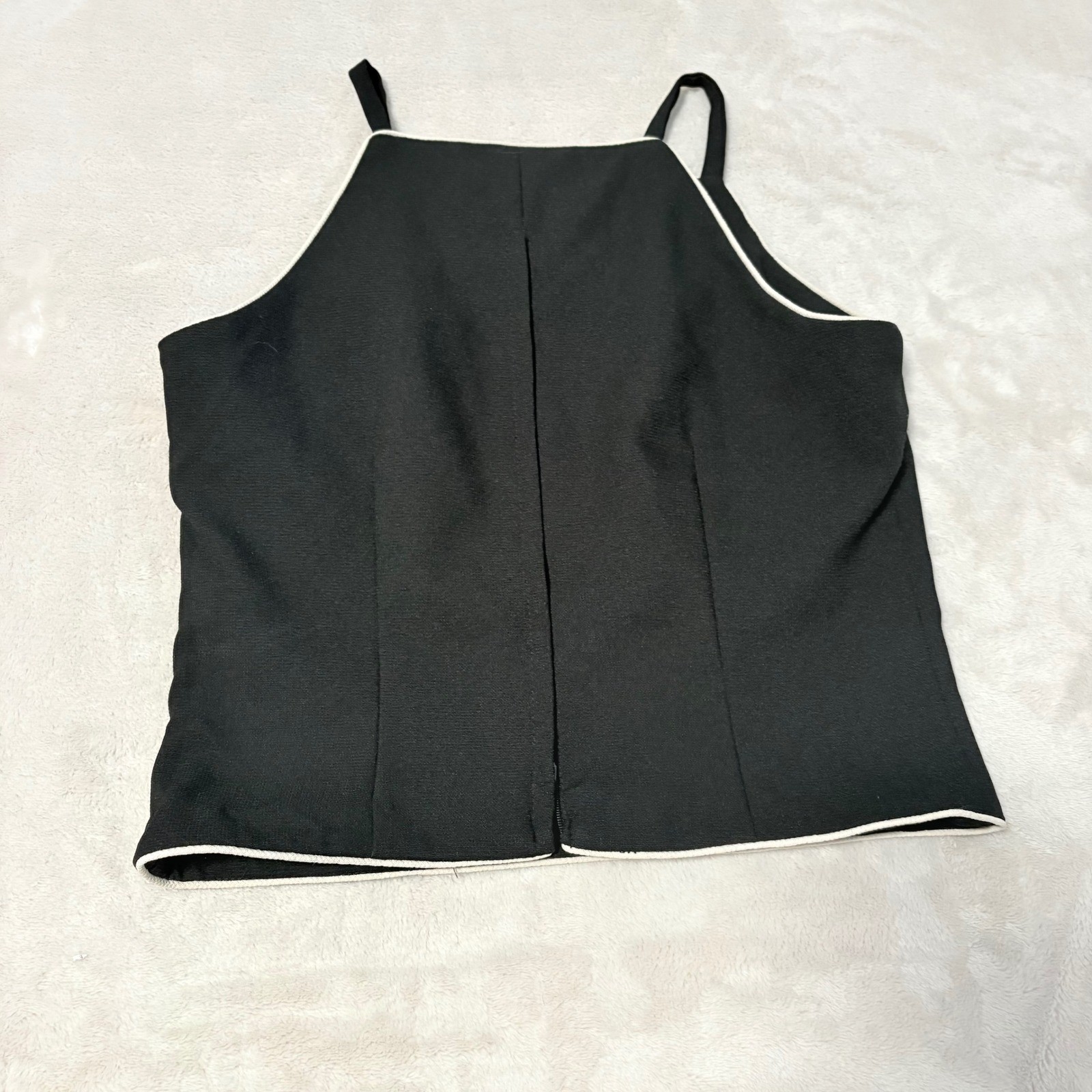 Byer Too! Vintage High Neck Crop Top Black Contrast Piping Sleeveless