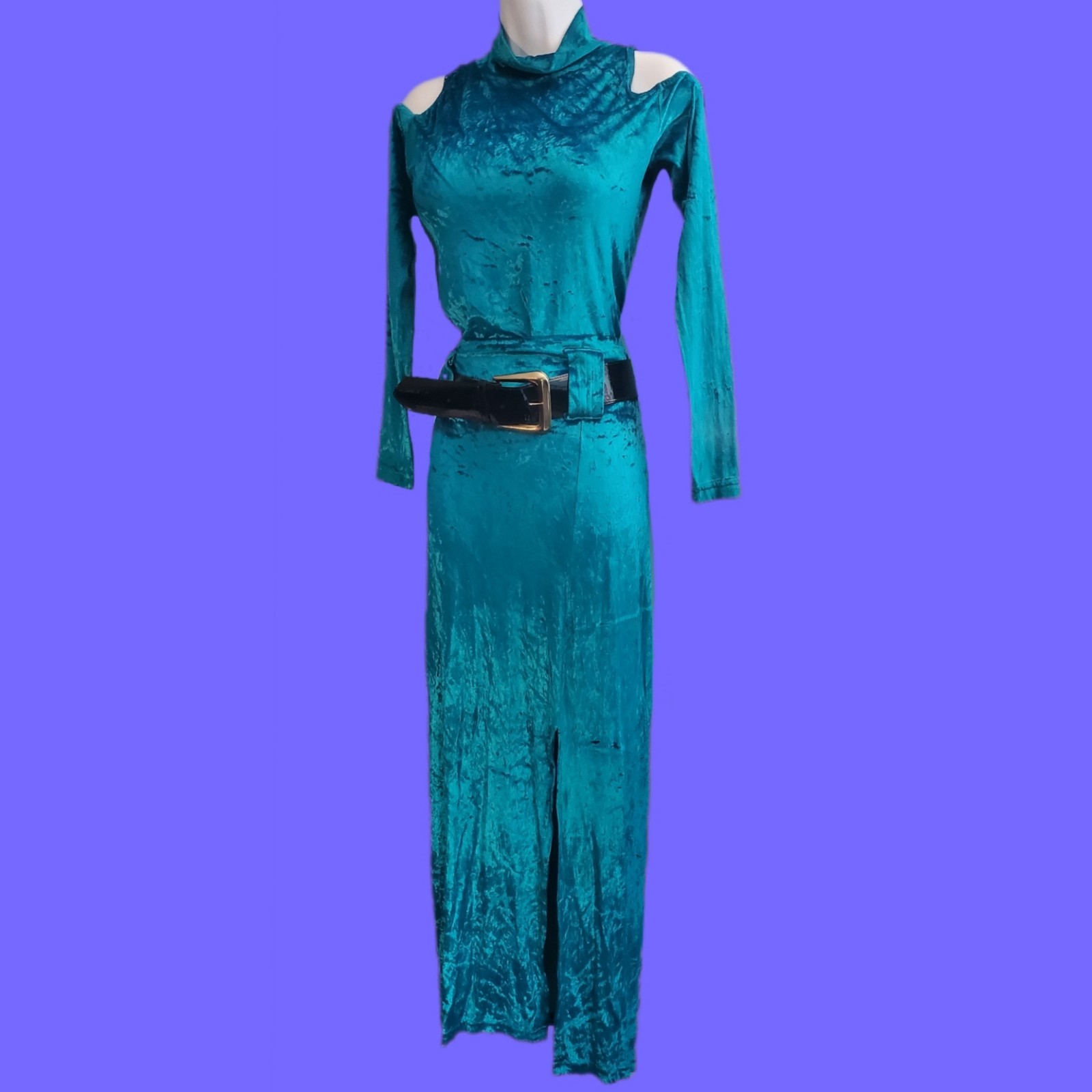 VINTAGE 80’s Malibu New York Green Teal Velvet Bodysuit Skirt Set Dance Club…