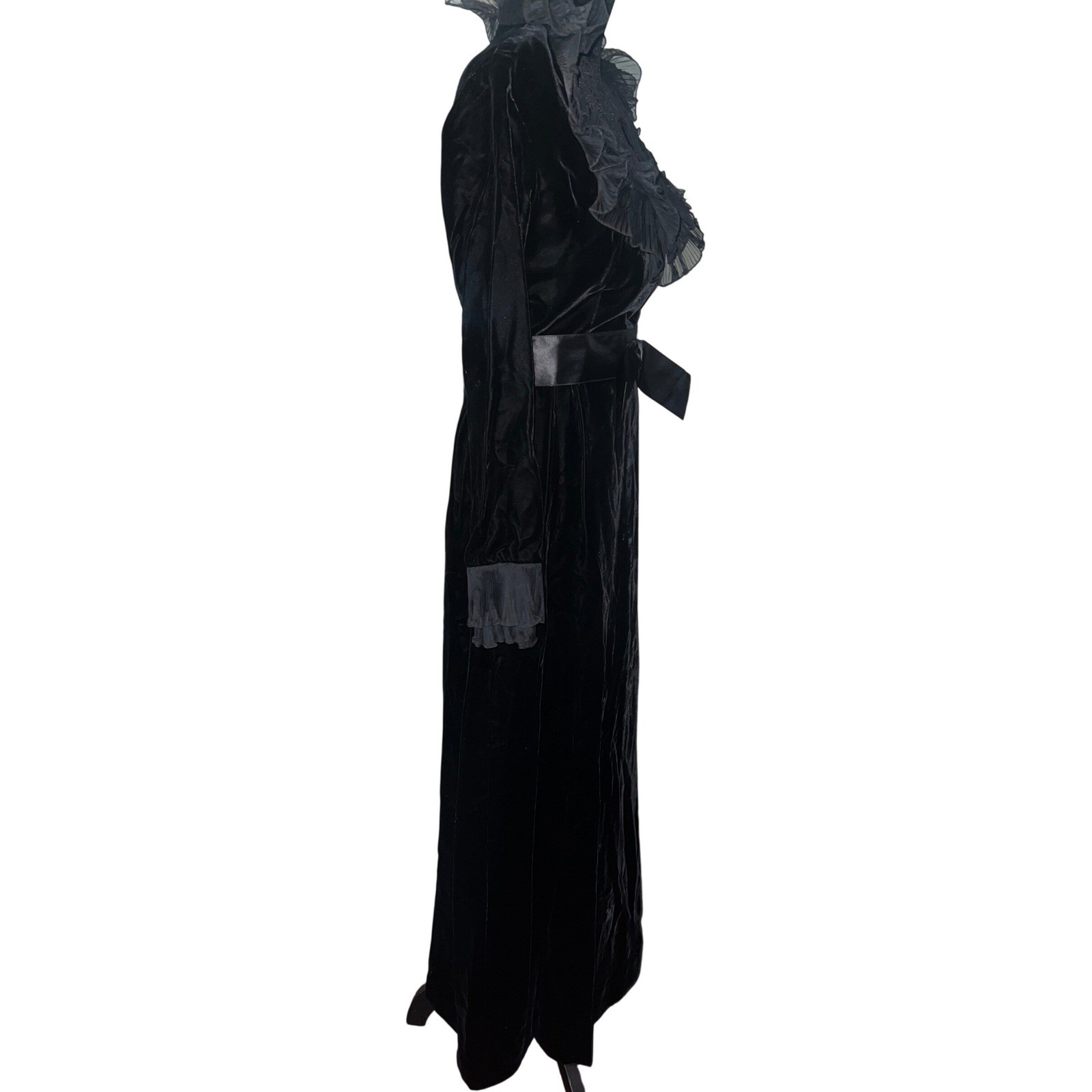 Roger Milot for Fred Perlberg Vintage Black Velvet Ruffle Maxi Dress Witchy 9/10