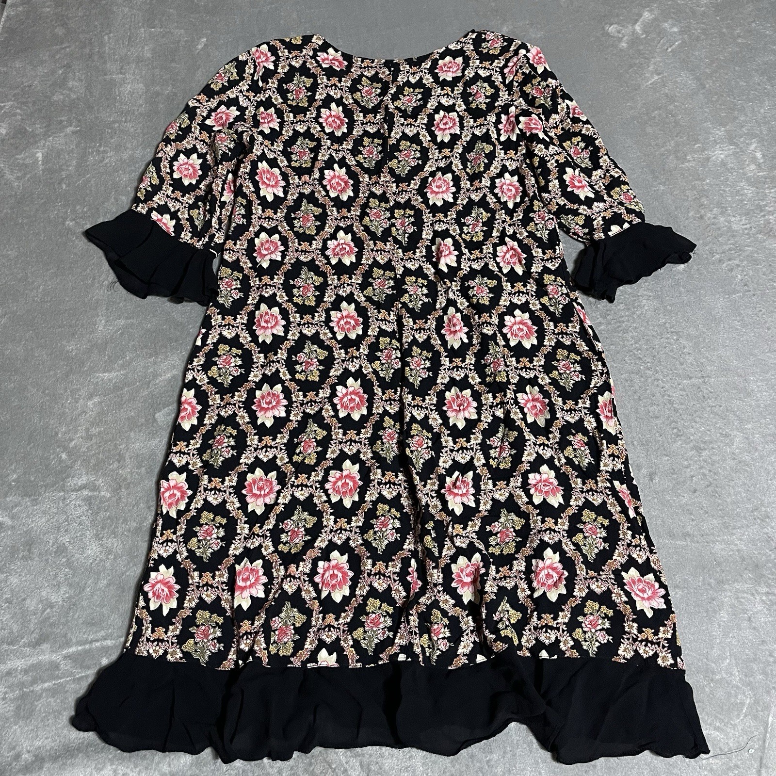 Vintage 80s ZOE California Dress Womens Large Madi Floral Prairie Ruffle Boho