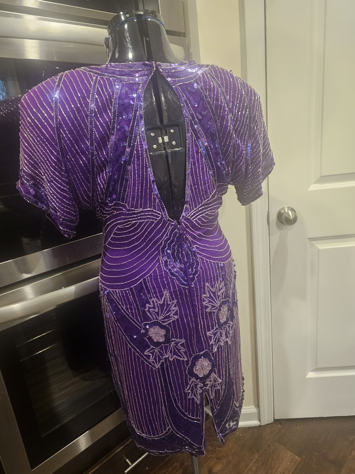 Vintage Carina Purple Beaded Sequin Backless Cocktail Dess Small…