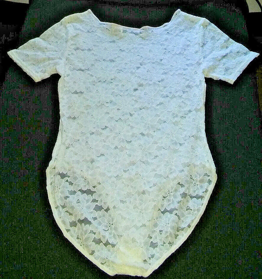 Vtg Liz Claiborne COLLECTION Ivory Short Sleeve LACY Floral One Pc Body Suit
