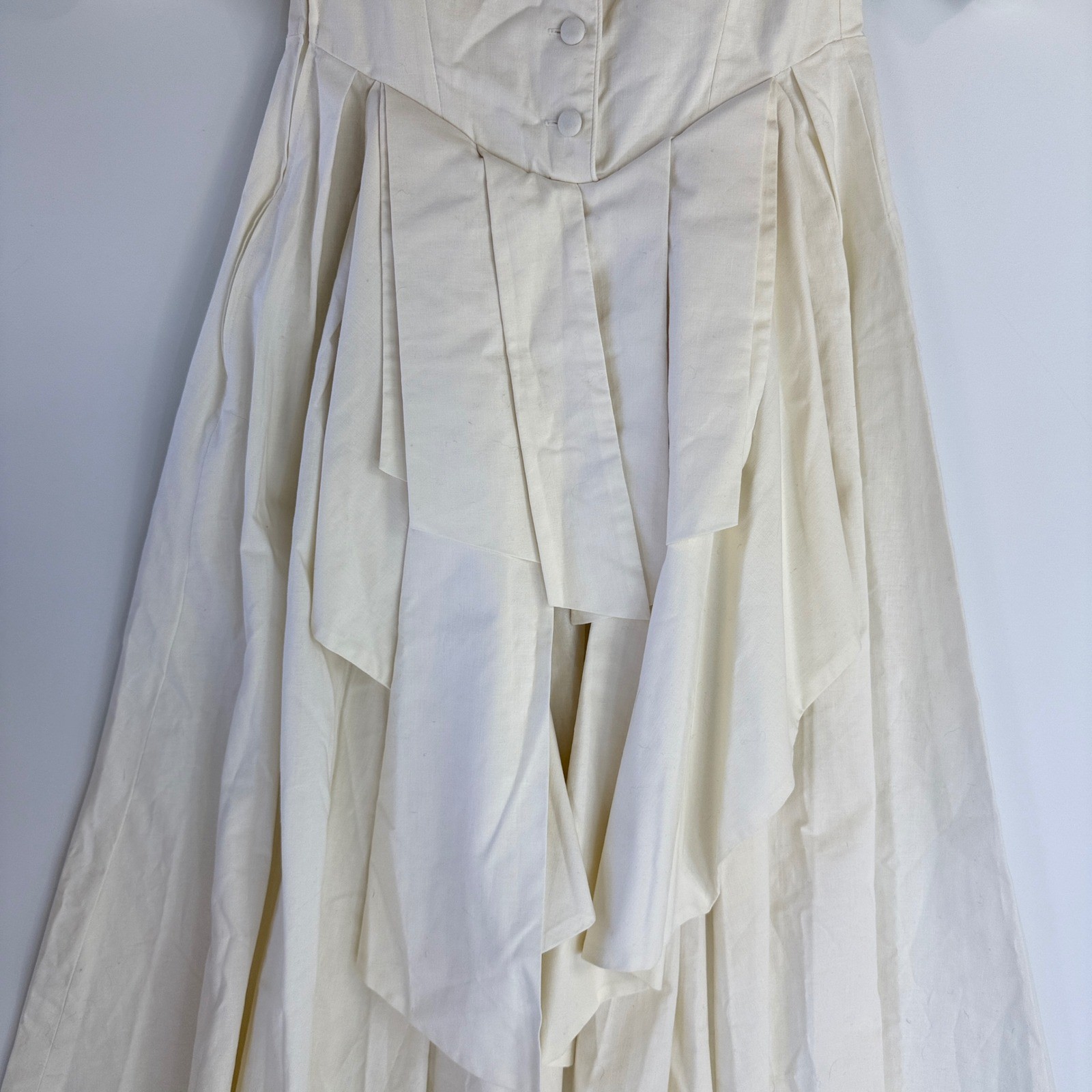 Laura Ashley Dress Womens 10 Cream Vintage 80s Cotton Puff Sleeve Midi V-Neck