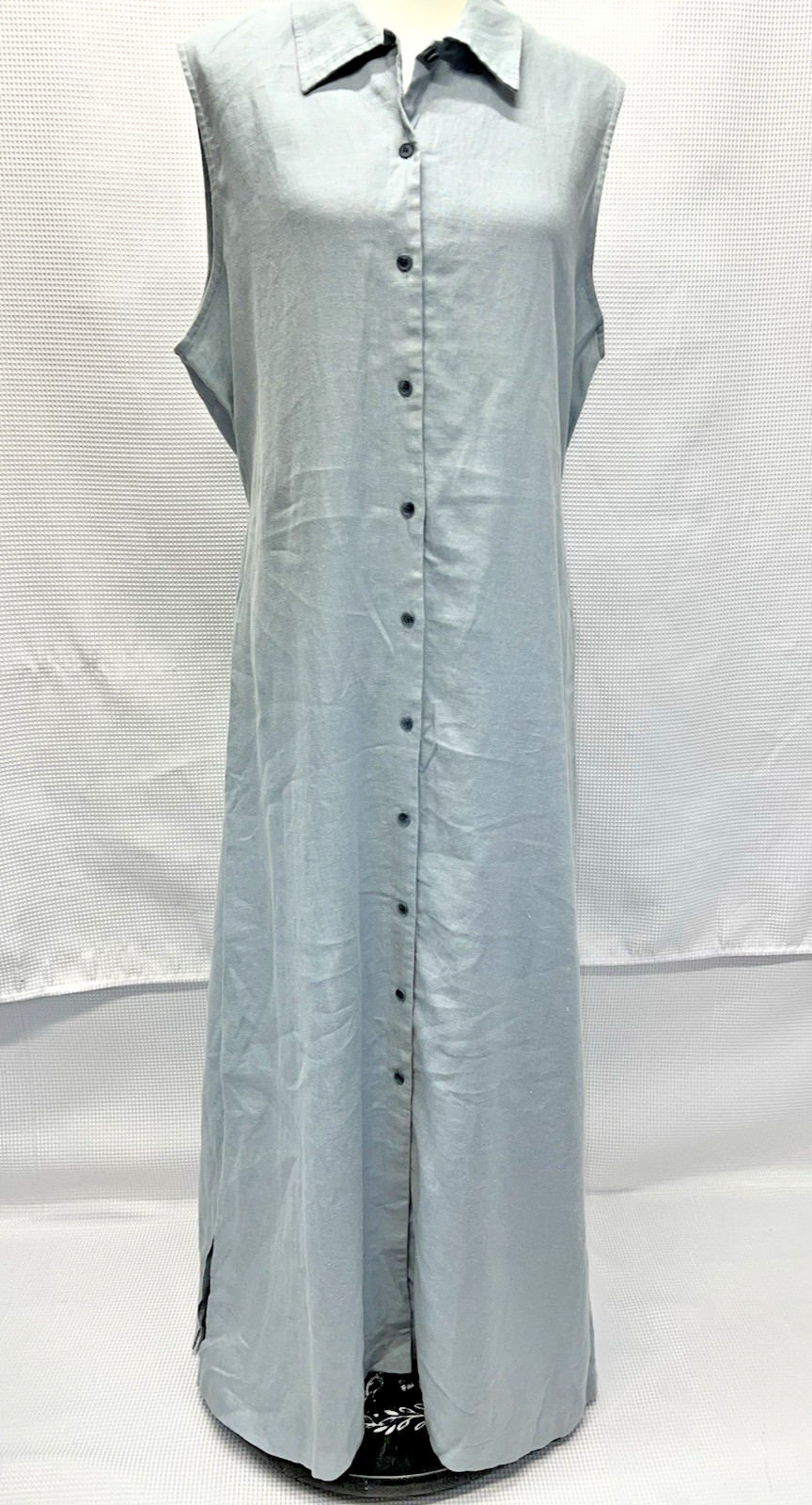 Vintage Jones New York Front Buttton Blue Maxi Sleeveless Size 16 Linen q50