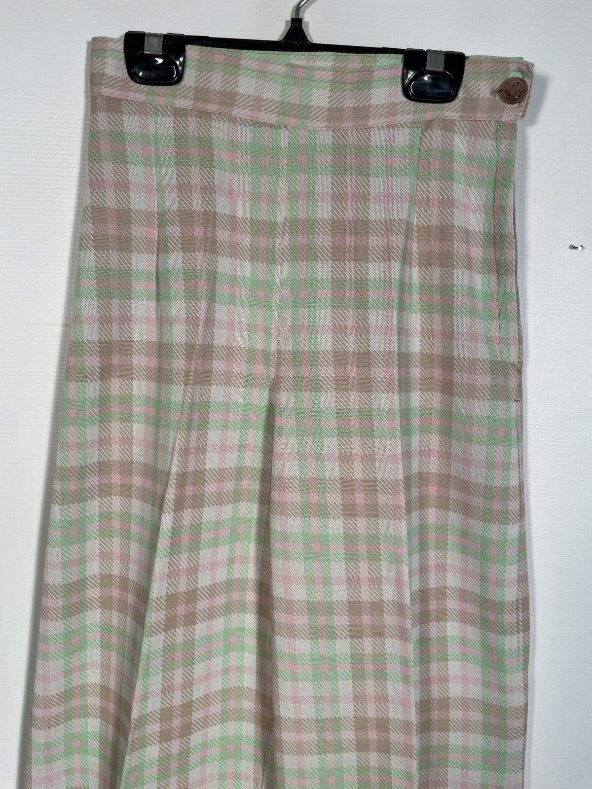 Vintage 1970s Plaid High Waist Wide Leg Polyester Pants Size S