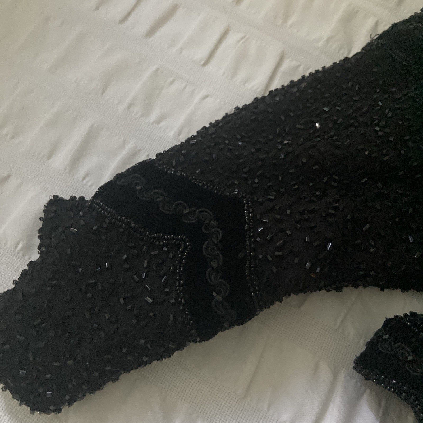 Jacket Vintage 80s NITELINE By Della Roufogali Black Beaded Sequin 100% Silk XL