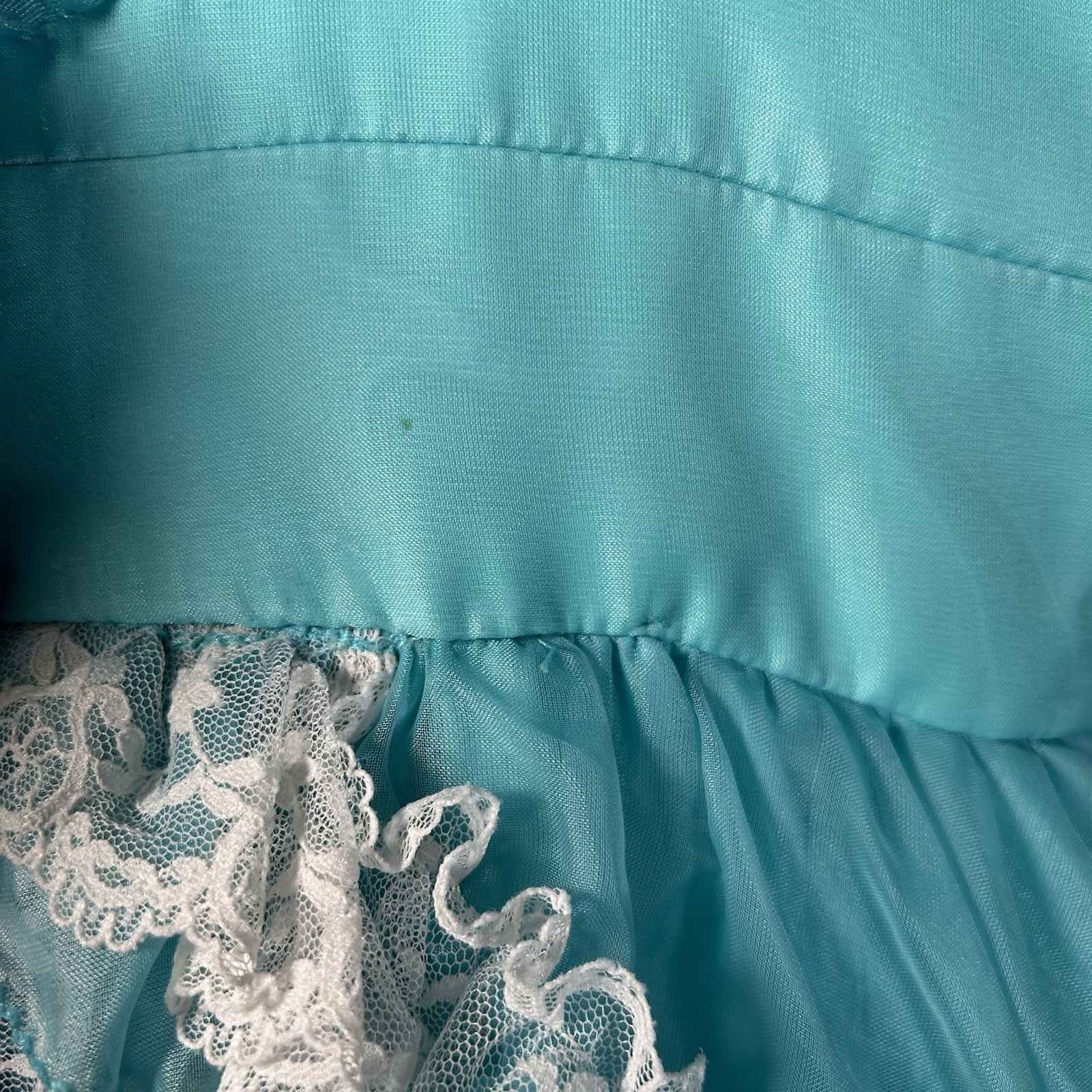 VTG 70s/80s Mike Benet Southern Belle Prairie Aqua Lace Organza Maxi Dress Sz S