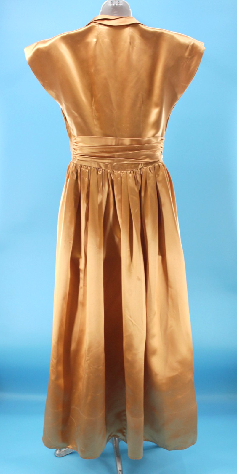 Vtg Women’s 40s Yellow Gold Formal Satin Gown Sz XS/S 1940s Party Prom Dress