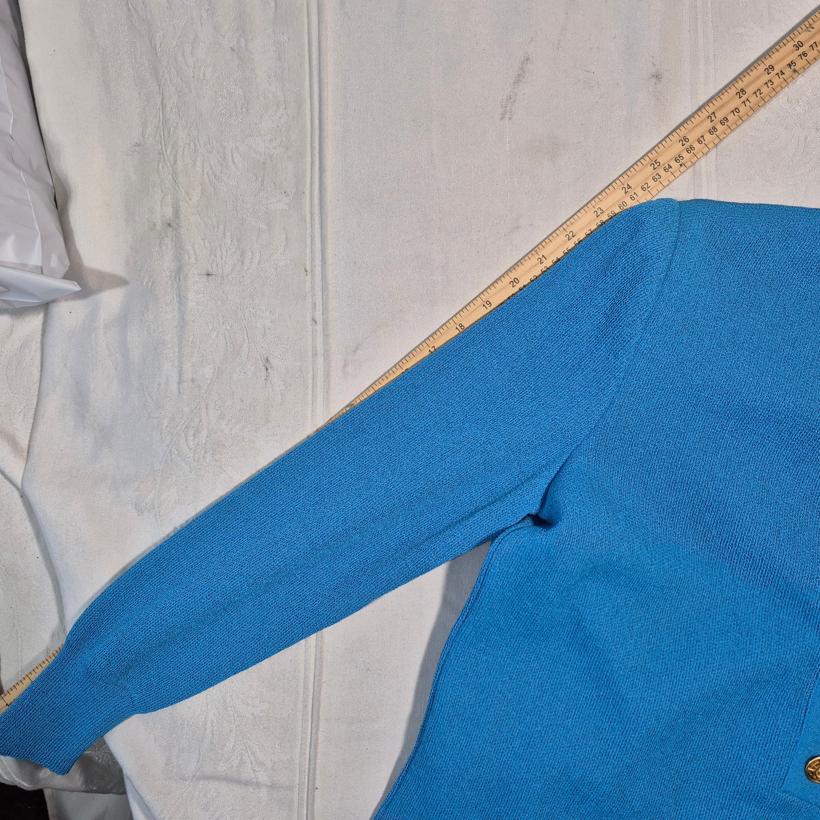 Vtg Castleberry Knit Skirt Suit Set Womens 14 Royal Blue Gold Button 80s MINT