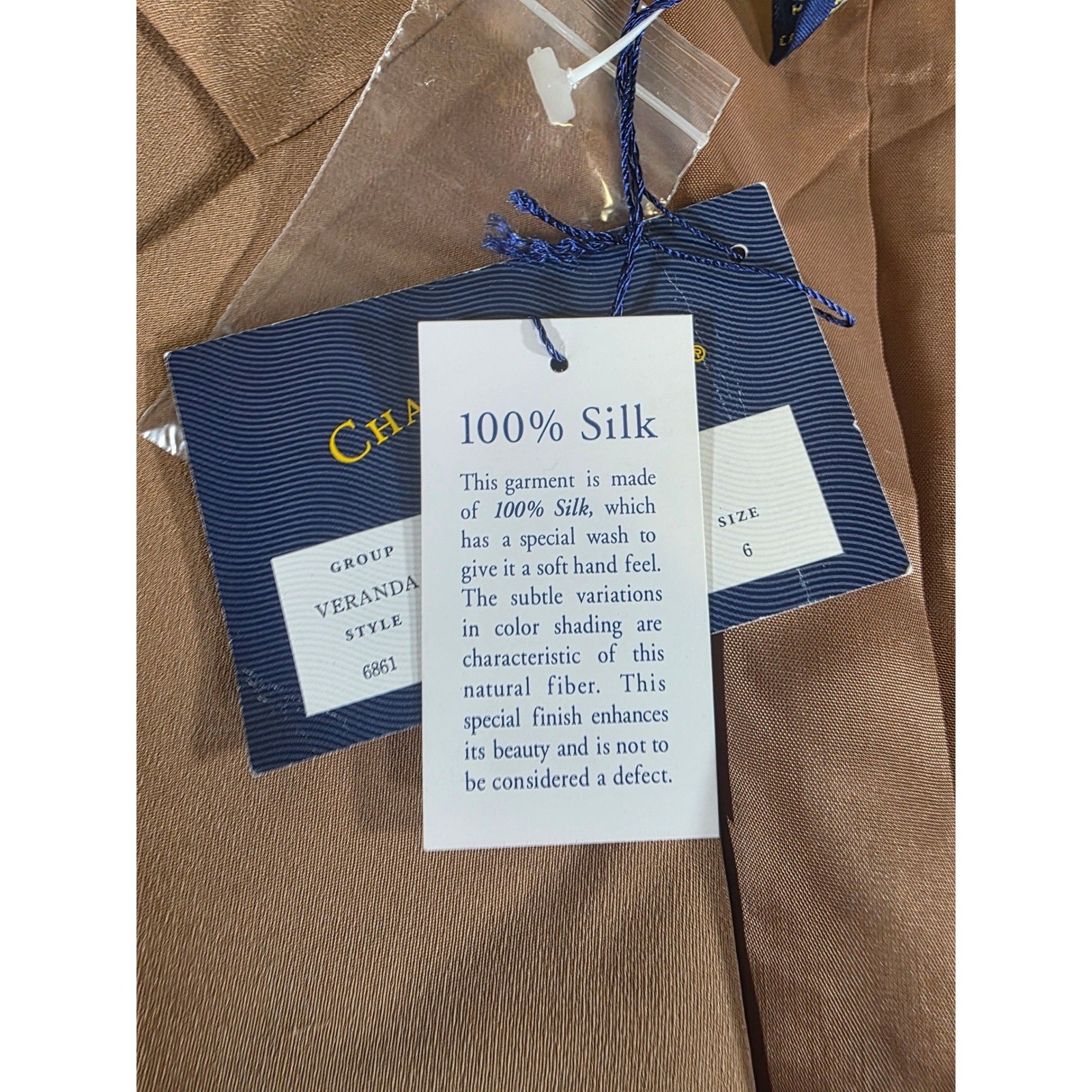 Vintage NWT Charter Club Silk Blazer Tan Single Button Professional Jacket Sz 6