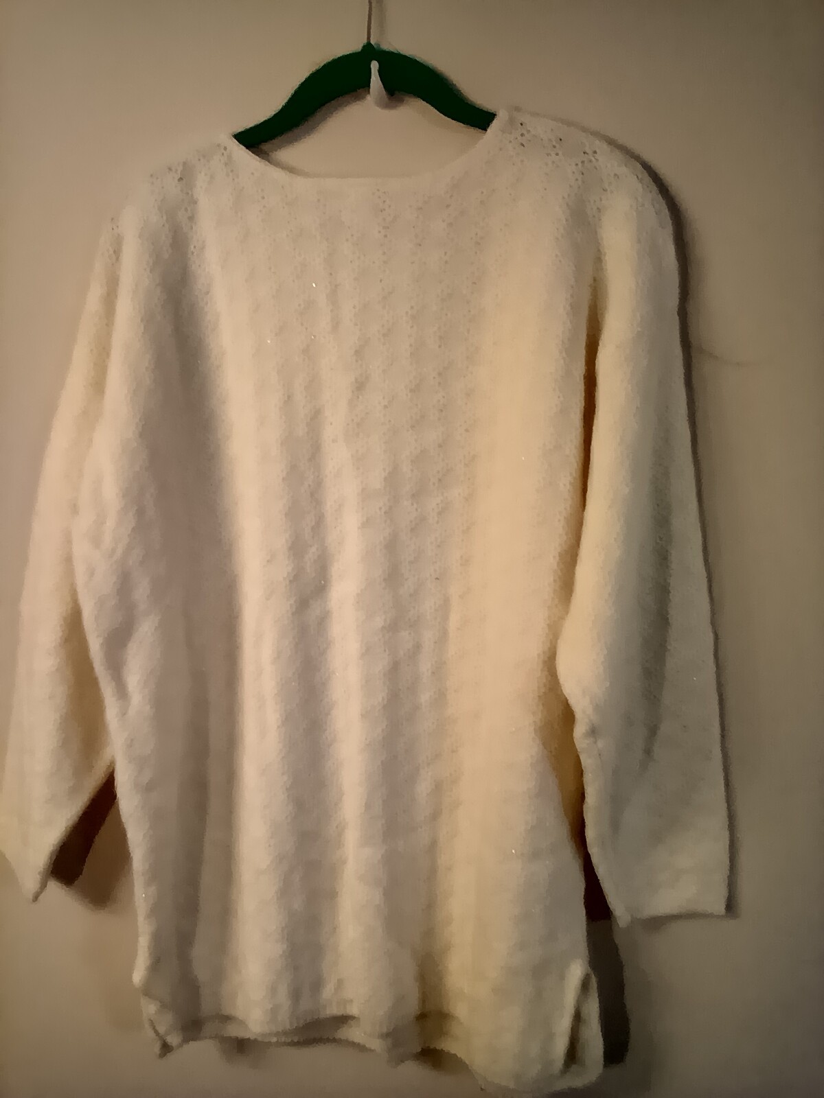 Vtg Dana Scott white pullover sweater M sparkly long sleeve acrylic metallic