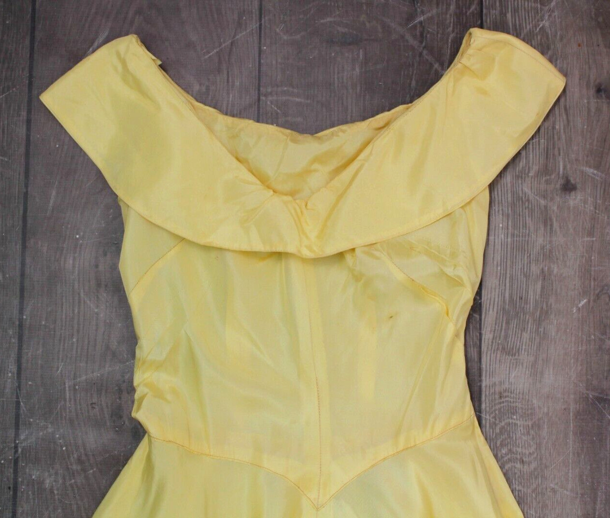 Vtg Women’s 40s Light Yellow Formal Gown 1940s Sz S/M Ball Gown Prom Dress