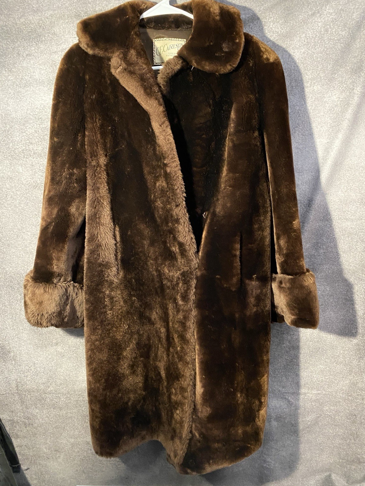 Vintage C.E. Carlson Co Spokane Dark Brown Fur Coat Mid-Century Plush