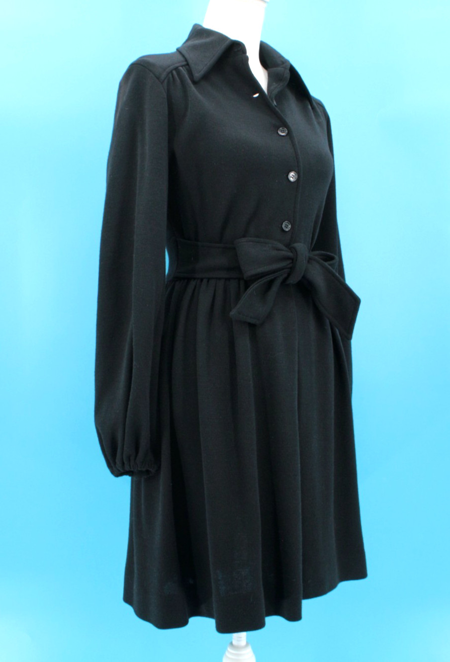 Vtg Women’s 70s Black Jonathan Logan Shirtwaist Midi Dress Sz XS/S 1970s