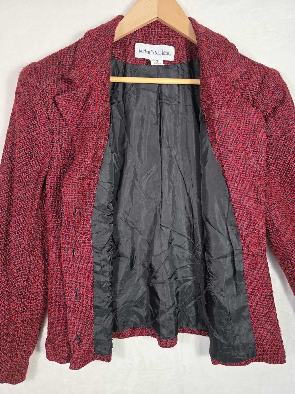 Vintage 90s Norton McNaughton Red Tweed Blazer Jacket Womens 12 Career Chic