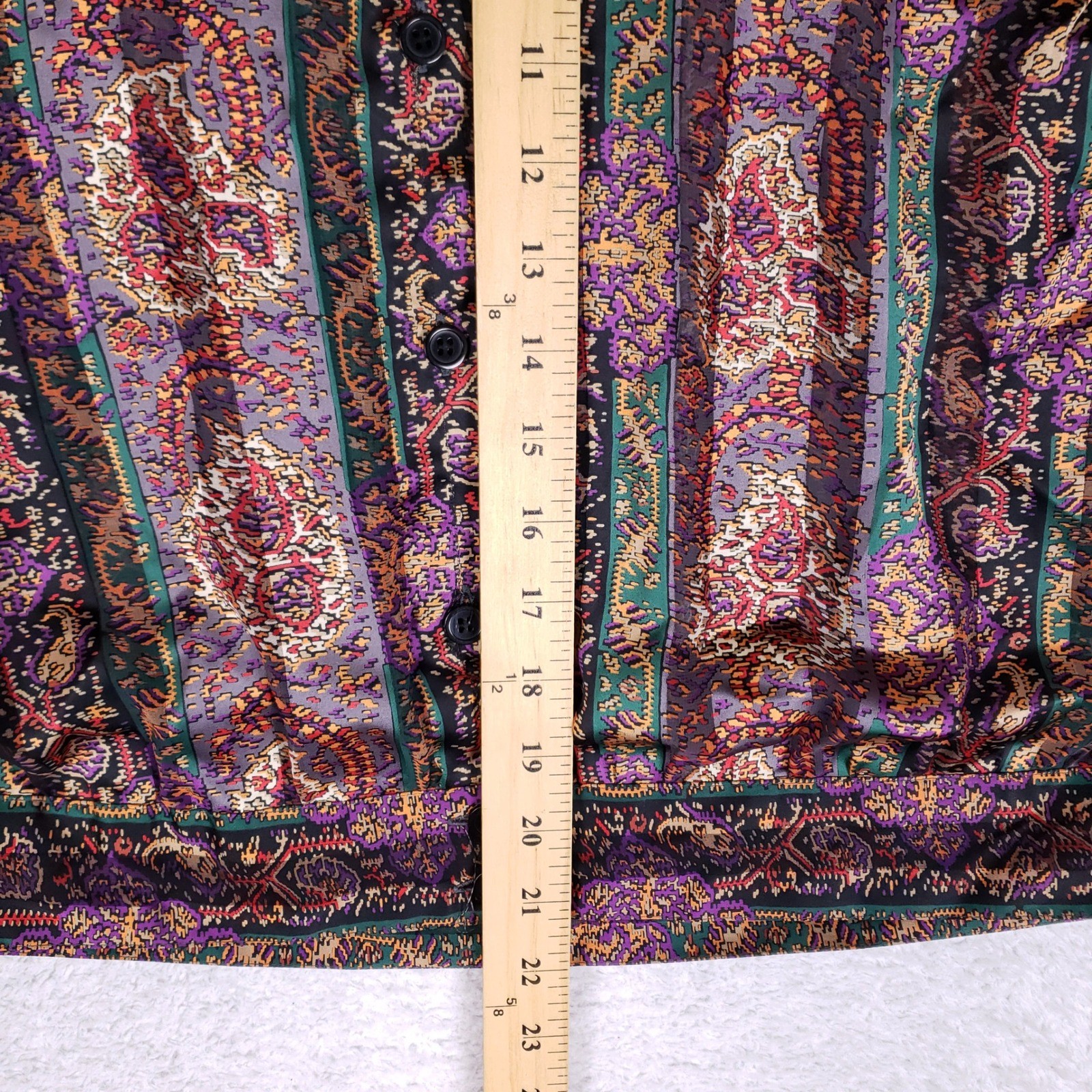 La Chine Classic Paisley Blouse Womens Size 10 Vintage Pleated Button Back 80s