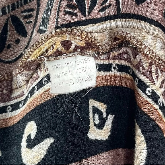 Vintage Parahero Patterned Striped Maxi Dress Brown Black Cream Size Small