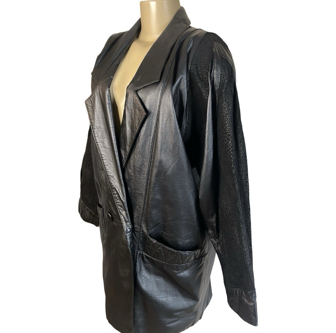 Vintage 80s Architect Leather Blazer W/ Cheetah Print Textured Patches