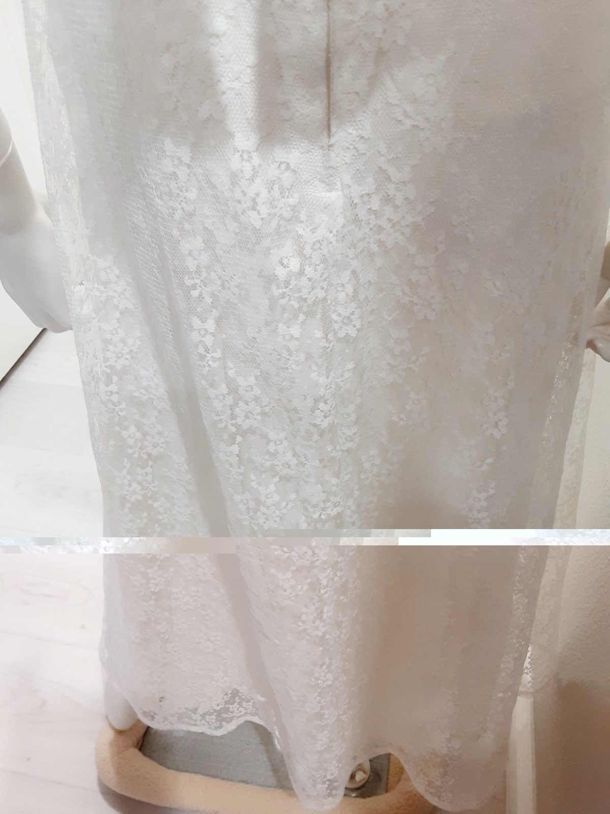 Vtg Wedding Tea Party dress Lace Off White Short Sleeve Cape High Neck Union