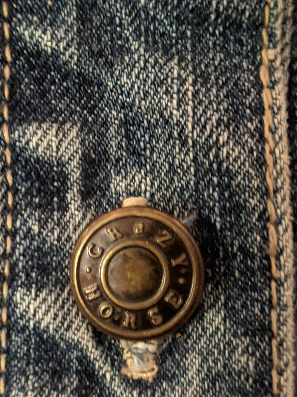Crazy Horse Woman’s Denim Jacket, Narrow Standup Collar, Four Pockets, Large