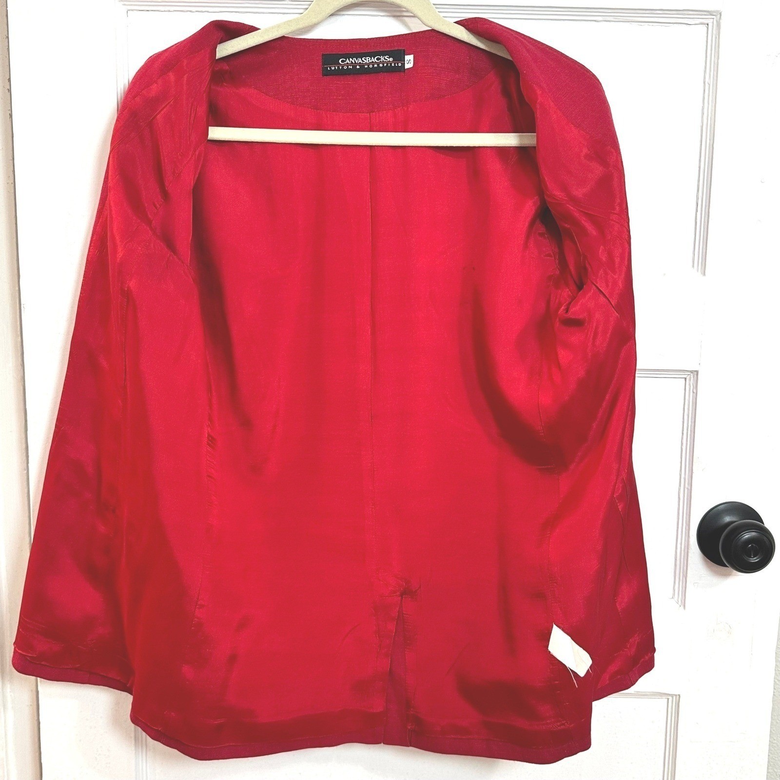 Vintage Red Linen Abstract Patchwork Blazer Womens Small Statement Jacket