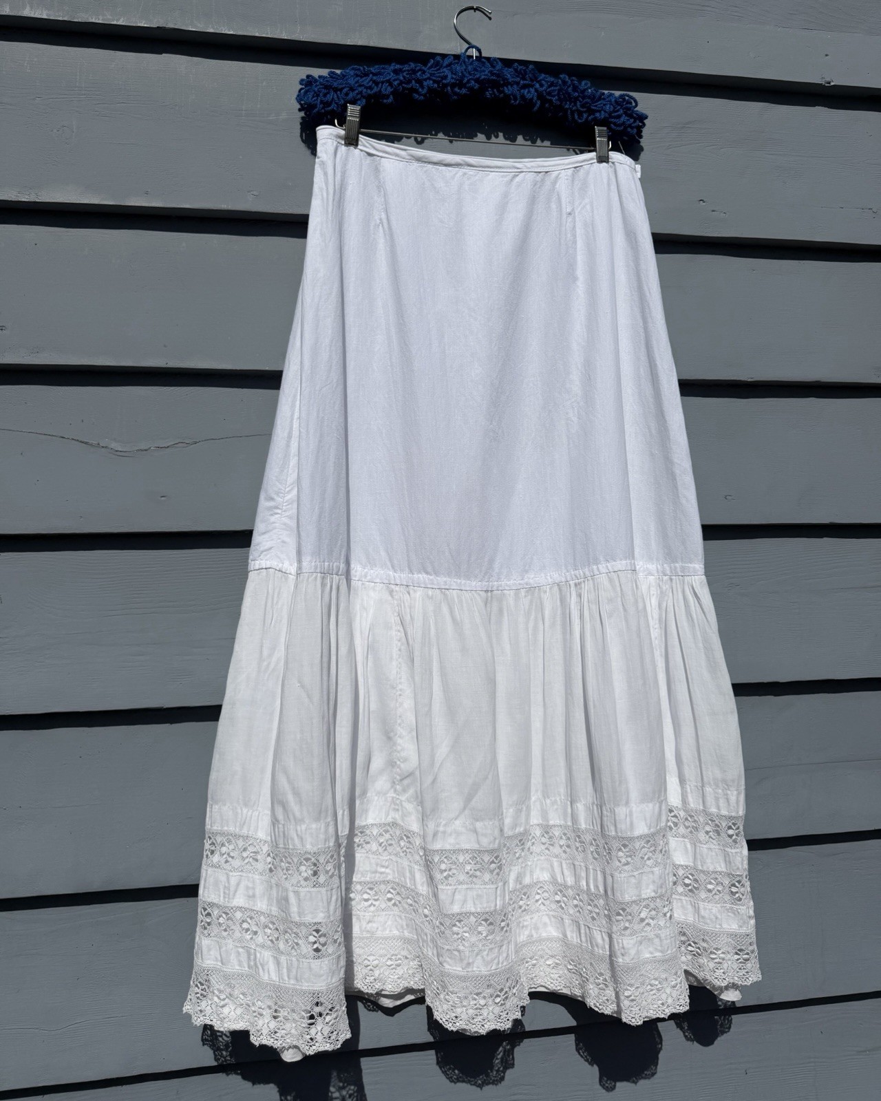 Antique Edwardian Cotton Lace Insert Tiered Skirt – M/L – 33” Waist