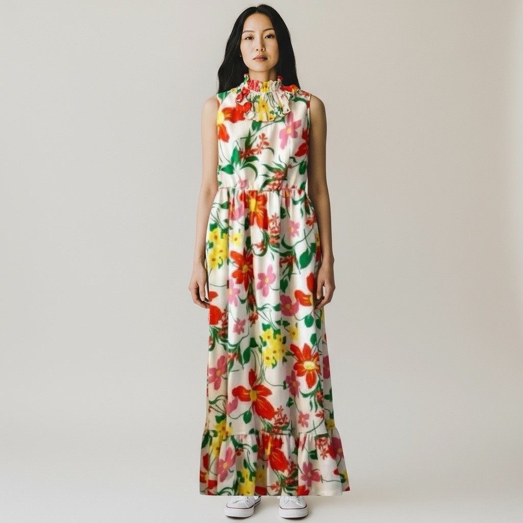 Vintage 70s Swirl 70s Concepts Maxi Length Floral Print Dress