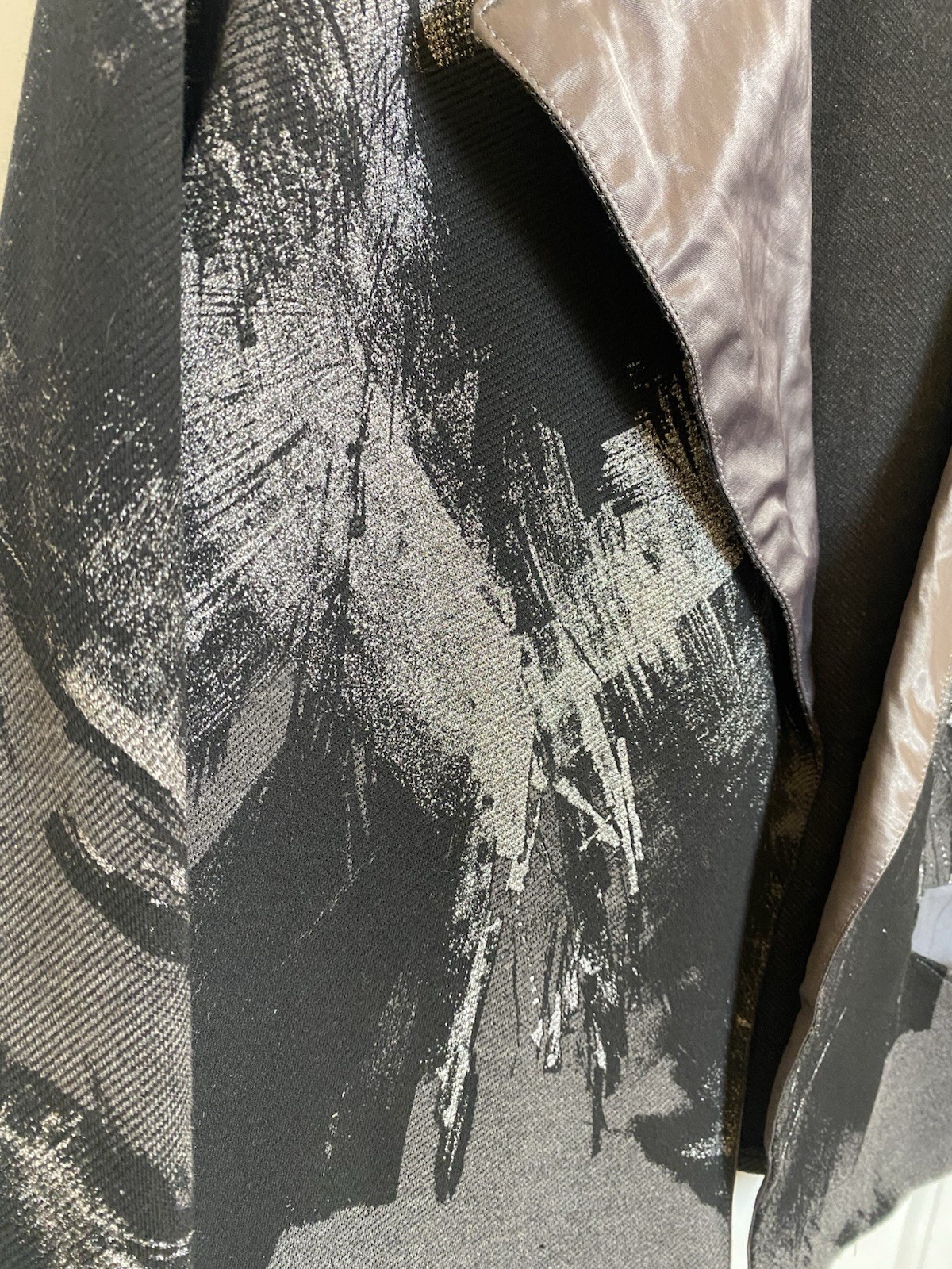 Vintage 80s Abstract Brush Stroke Short Blazer Black Grey Silver M/L Graphic
