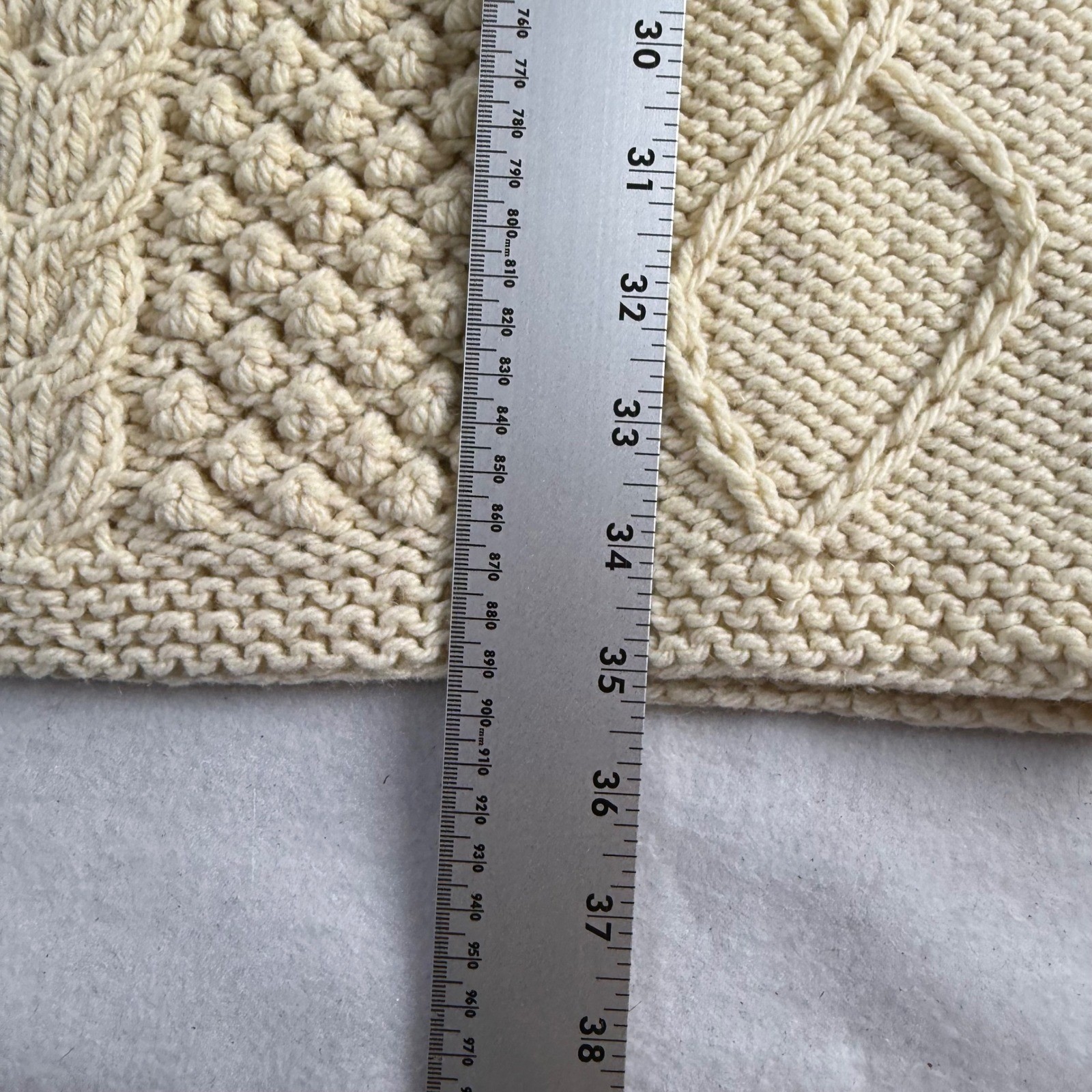 Vintage Handmade Wool Cable Knit Sweater Dress Cream A-Line Aran Fisherman Zip