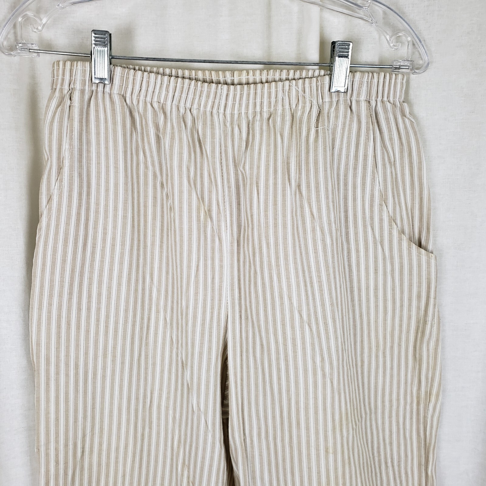 Vintage Andrew McMullan Seersucker Striped Pull On Capri Slacks Pants Womens 14P