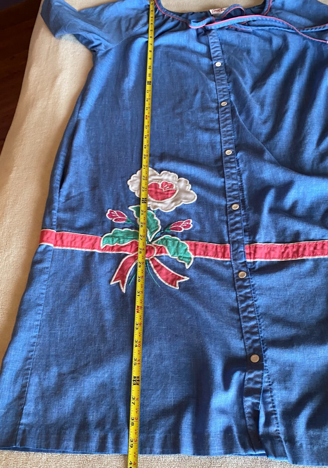 Vintage Smart Time Small Duster Robe House Dress Blue Snap Up Flower Union Made