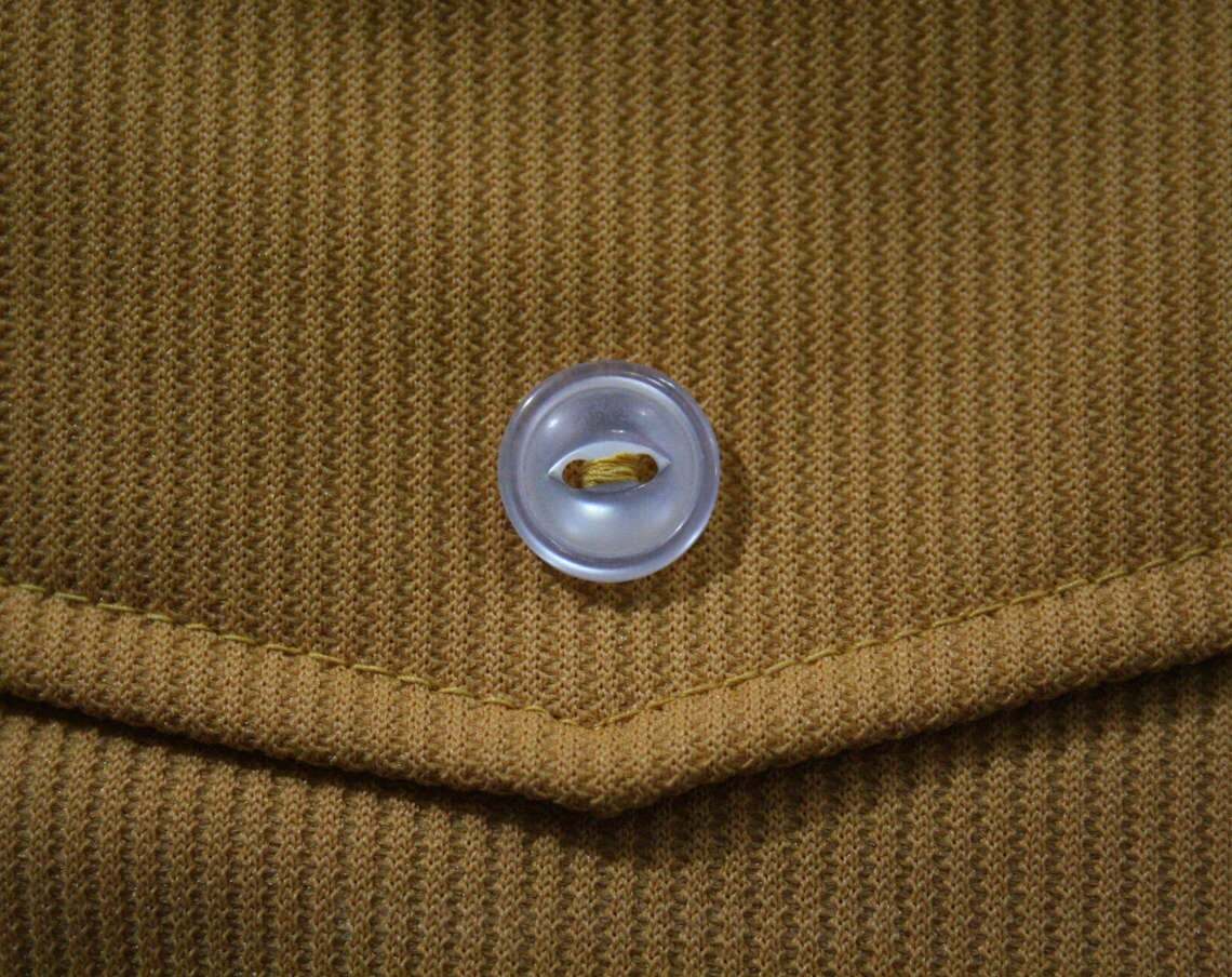 Size 8 1960s Safari Shirt Mustard Yellow Polyester Top Stewardess Style Uniform