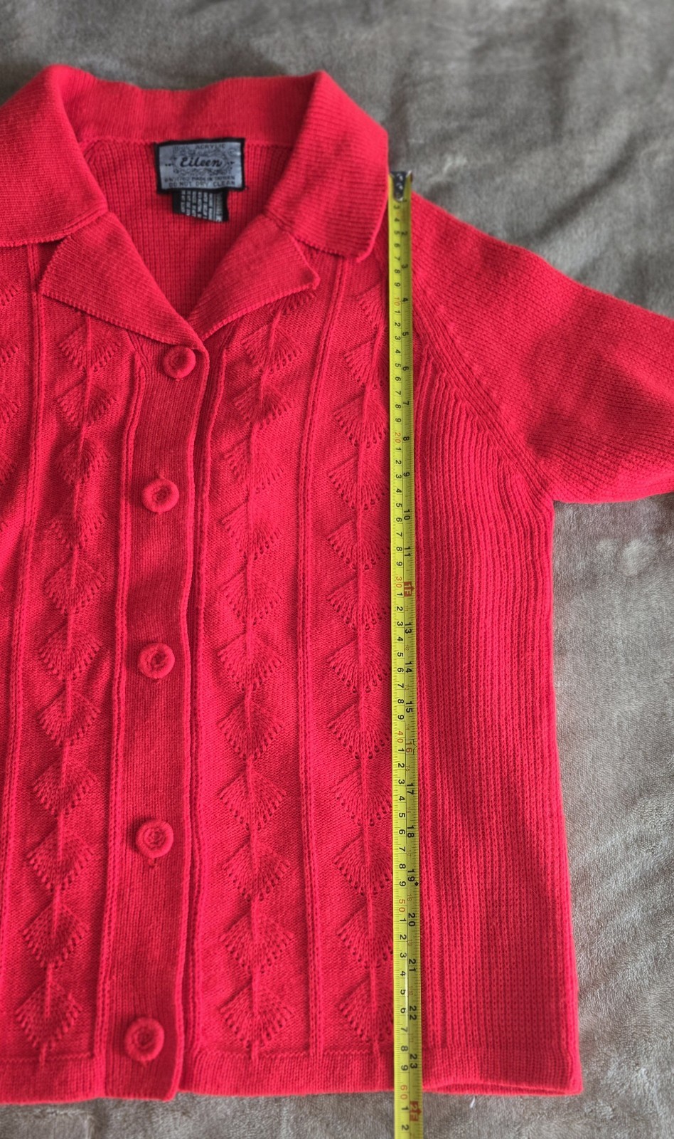 Eileen Women’s S/M Classic Red Collared Cable Knit Cardigan Button Sweater