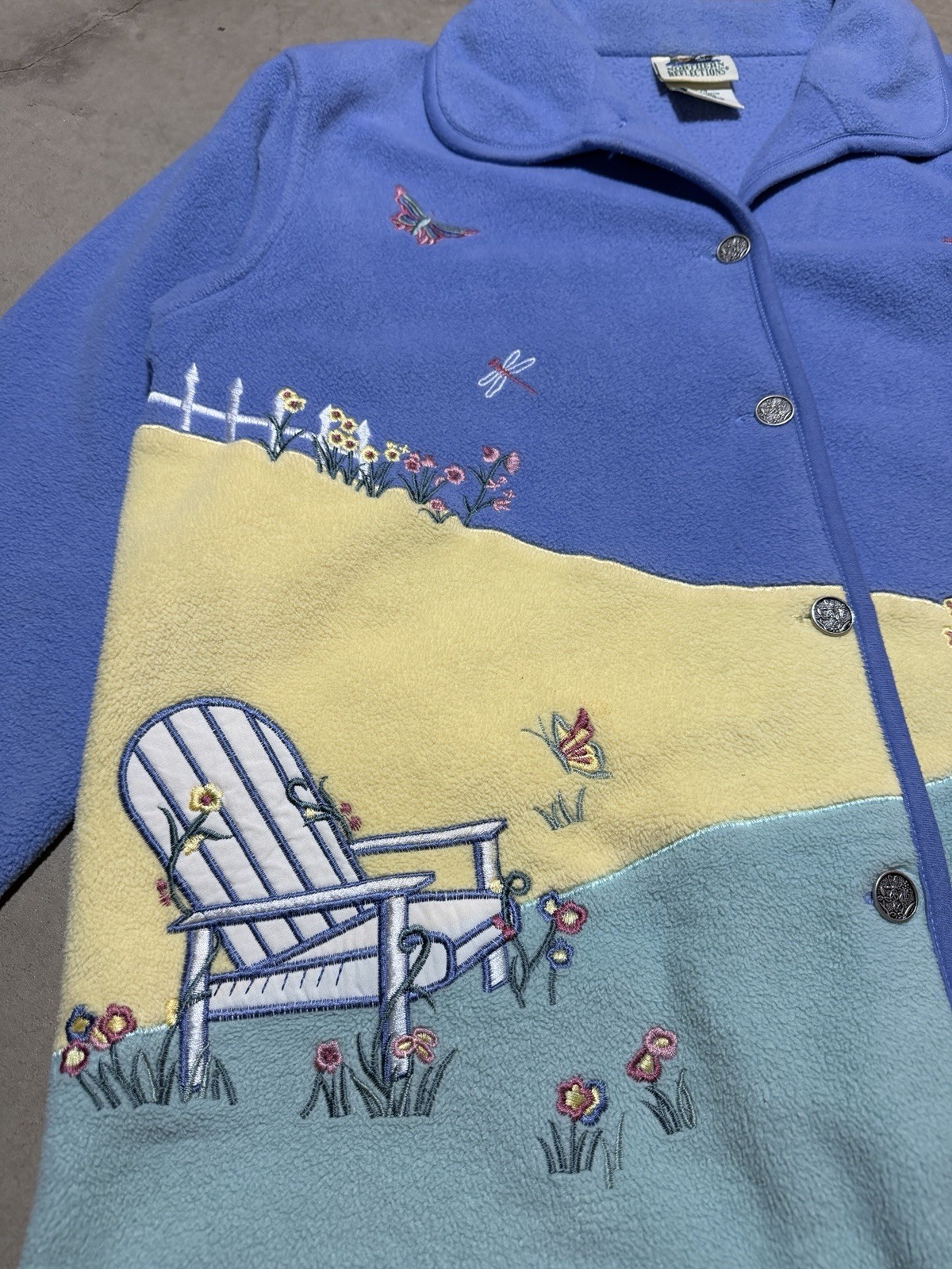 Vintage 90s Northern Reflections Beach Garden Fleece Sweater Sz L Nature Flower