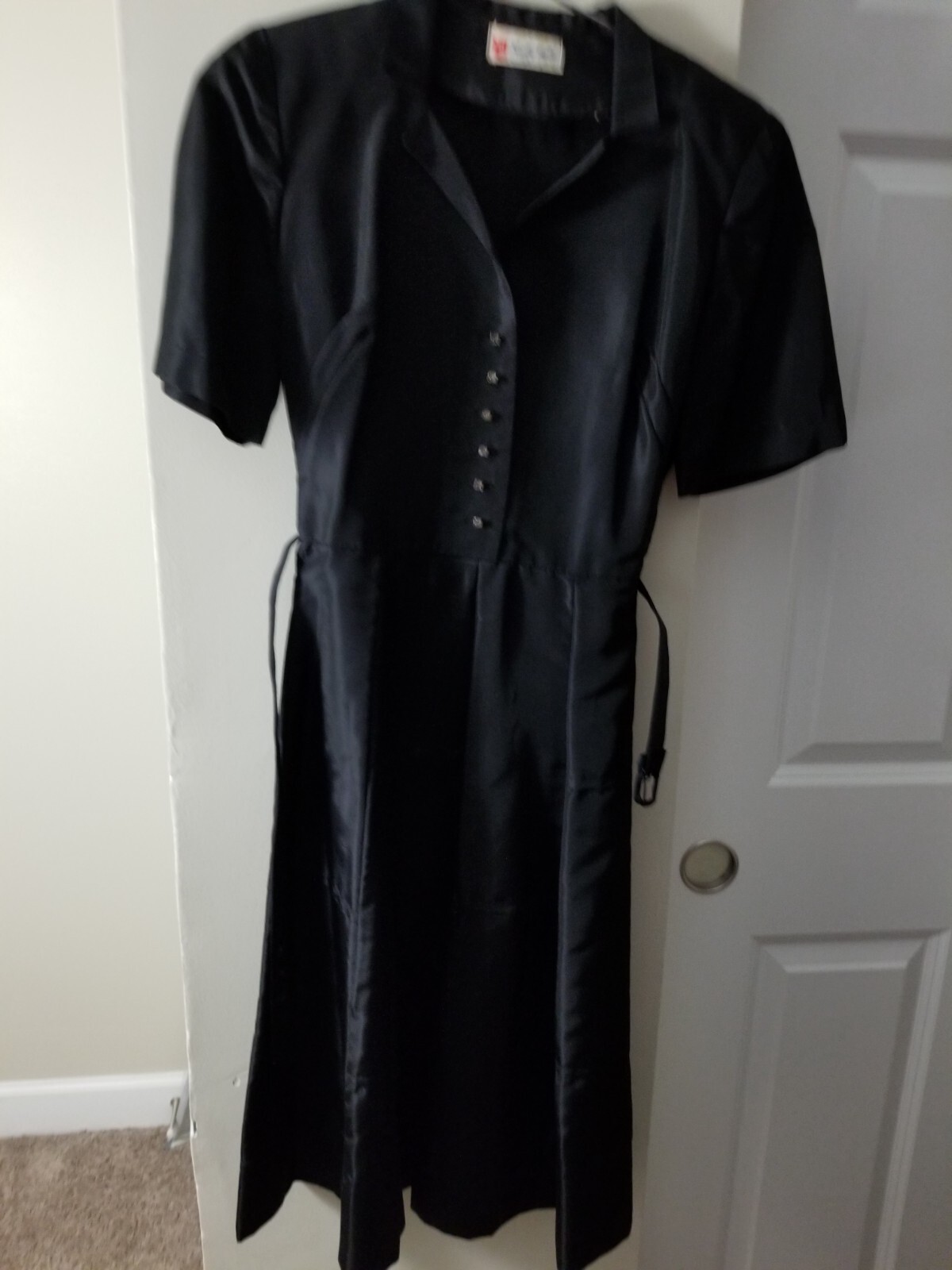 Rare Trudy Hall Jr 1940’s Black Dress With Belt Vintage – Size 11