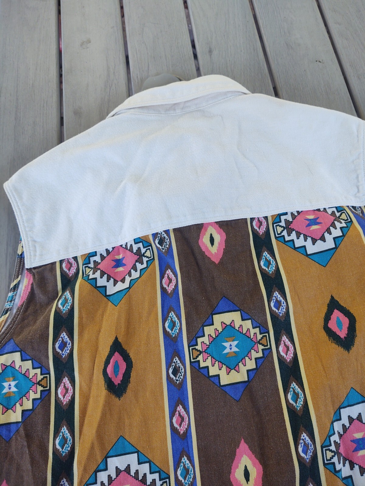 VINTAGE 90s Nuovo County Seat Southwestern Aztec Geometric Denim Vest M