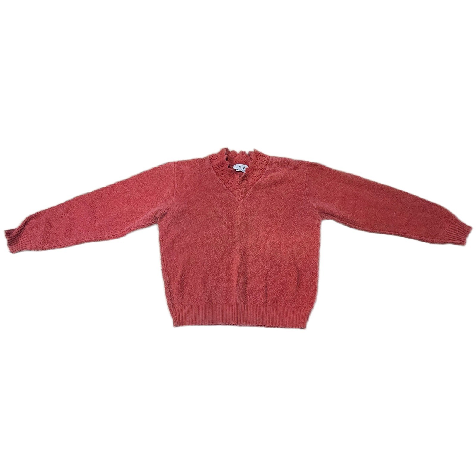 Lea Apparel Vintage Womens Terracotta Red 100% Cotton V-Neck Sweater Size M USA