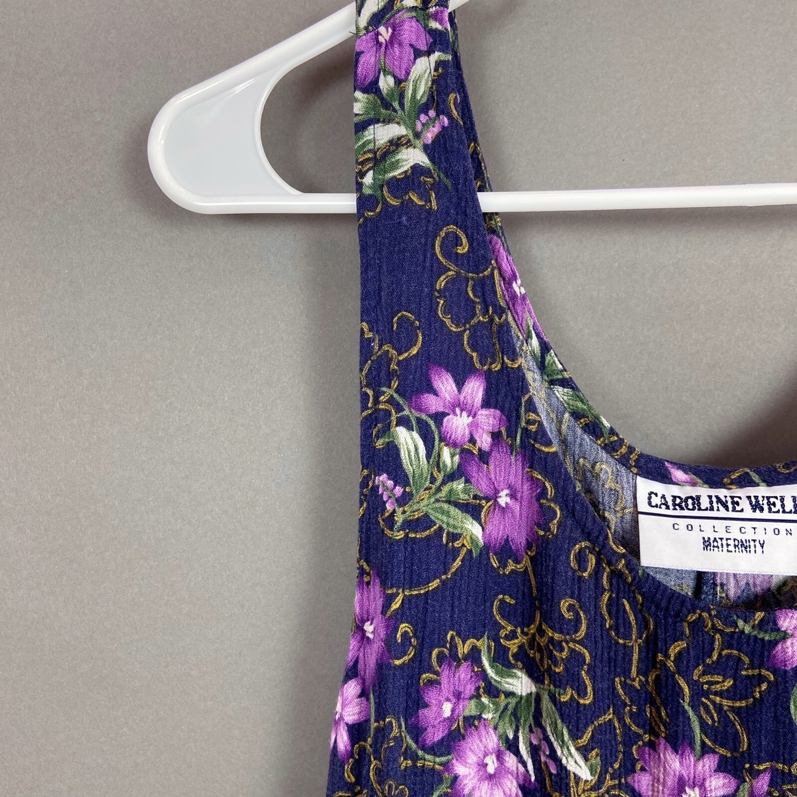 Vintage Caroline Wells Maternity Purple Floral Boho Sleeveless Dress Medium