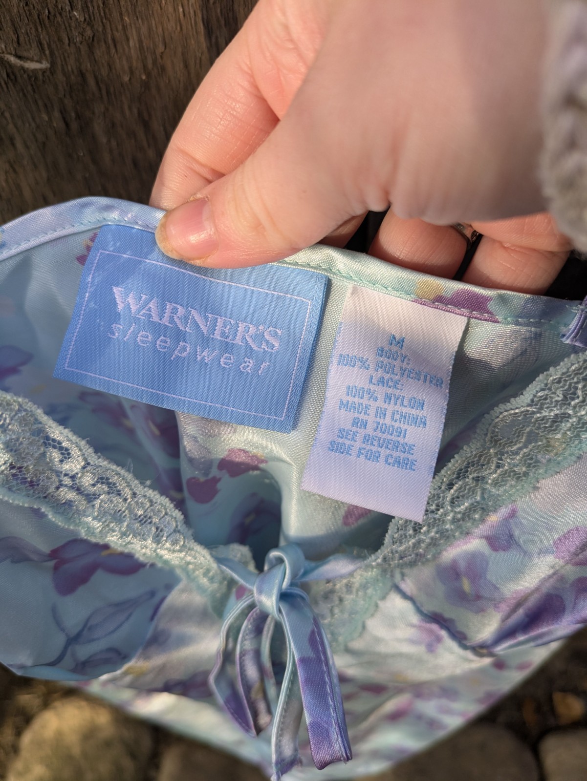 Warner’s Sleepwear Slip Dress Lingerie Blue Floral Babydoll Bow Front 90’s Y2K