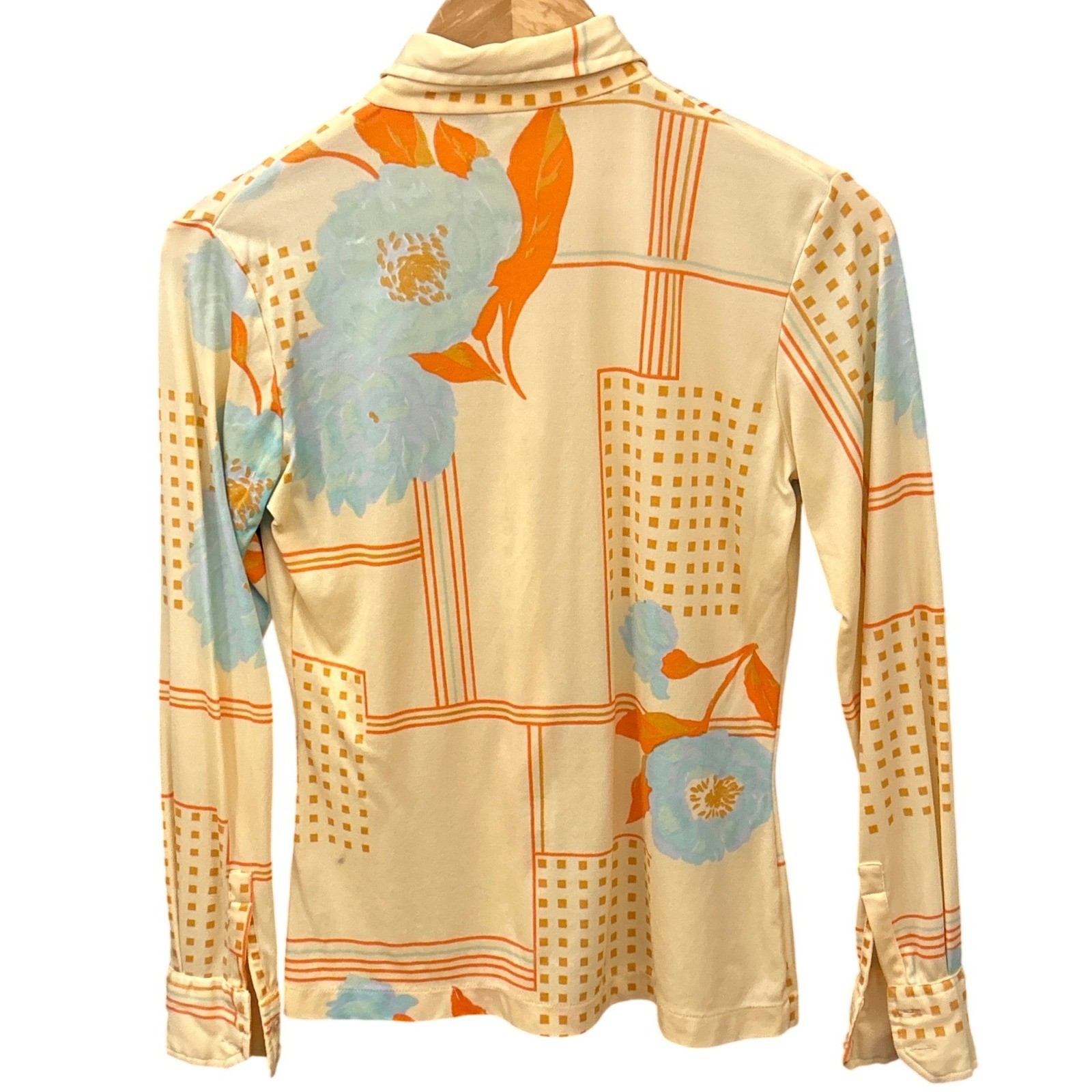 70s Vintage Nylon Button Up Shirt Disco Mod Geometric Floral Retro Boho Groovy