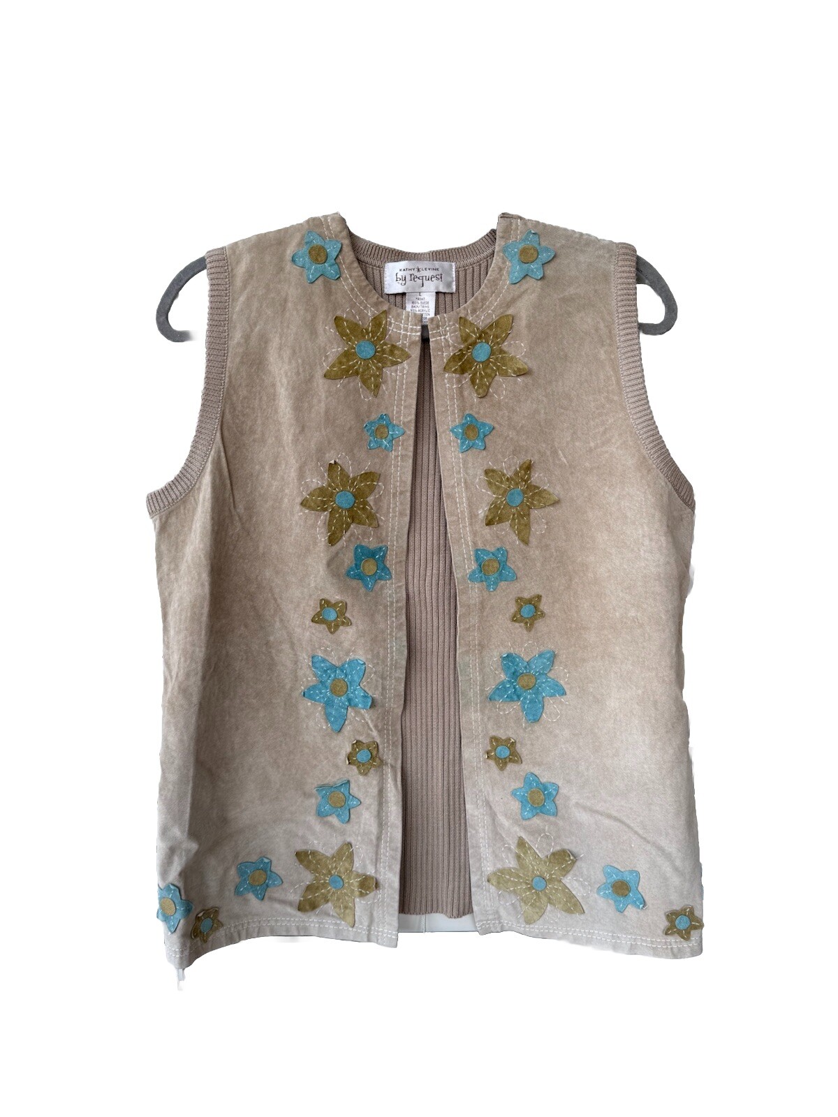 Vintage Suede Vest Request Kathy Levine Floral Embroidered Hippie 90s Festival L