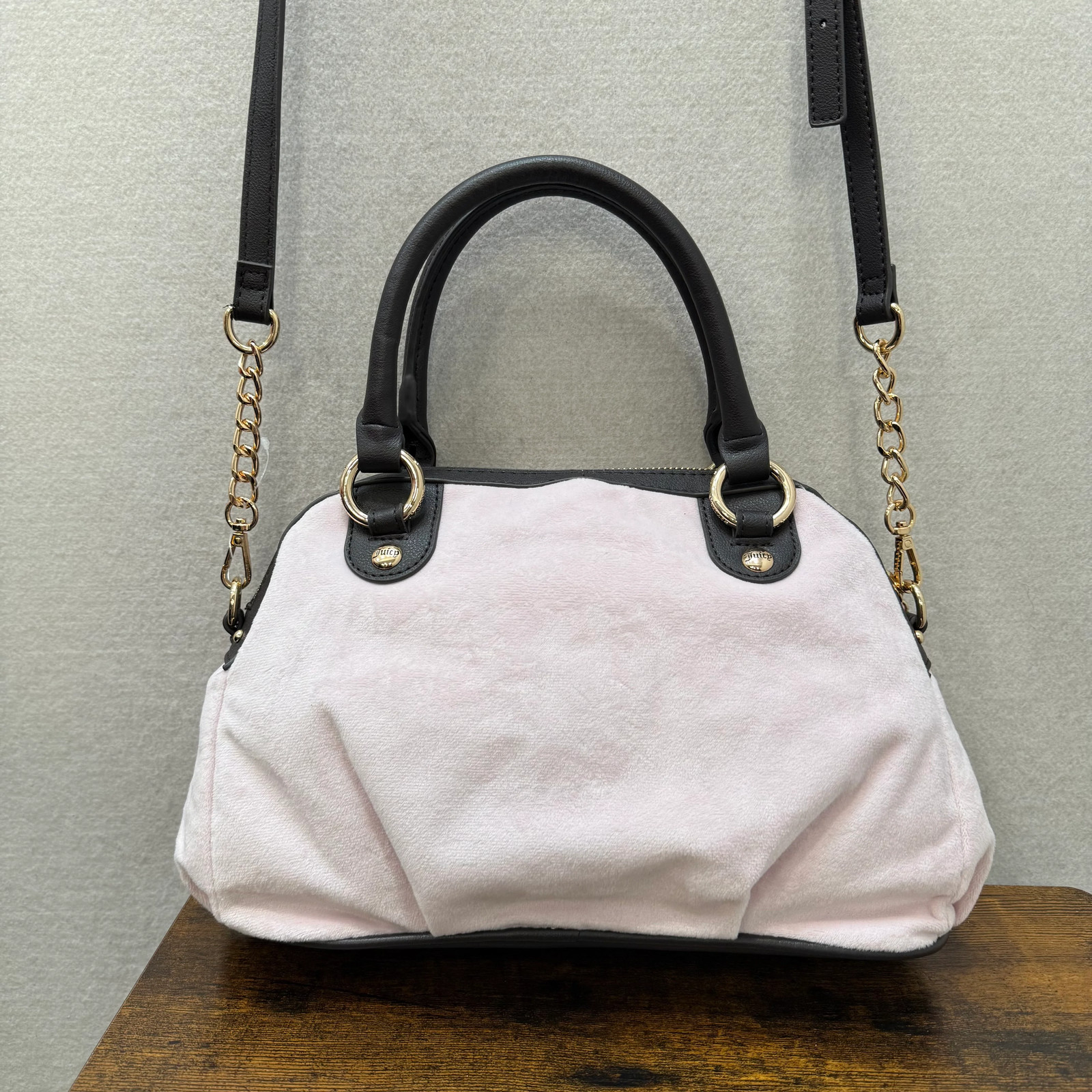 Vintage Juicy Couture pink velour rhinestone satchel bag Y2K heart charm