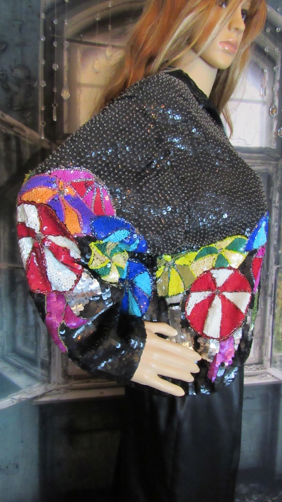 Vintage 80’s Modi Full Sequin Embellished Umbrella Theme Jacket Size Small 6-8