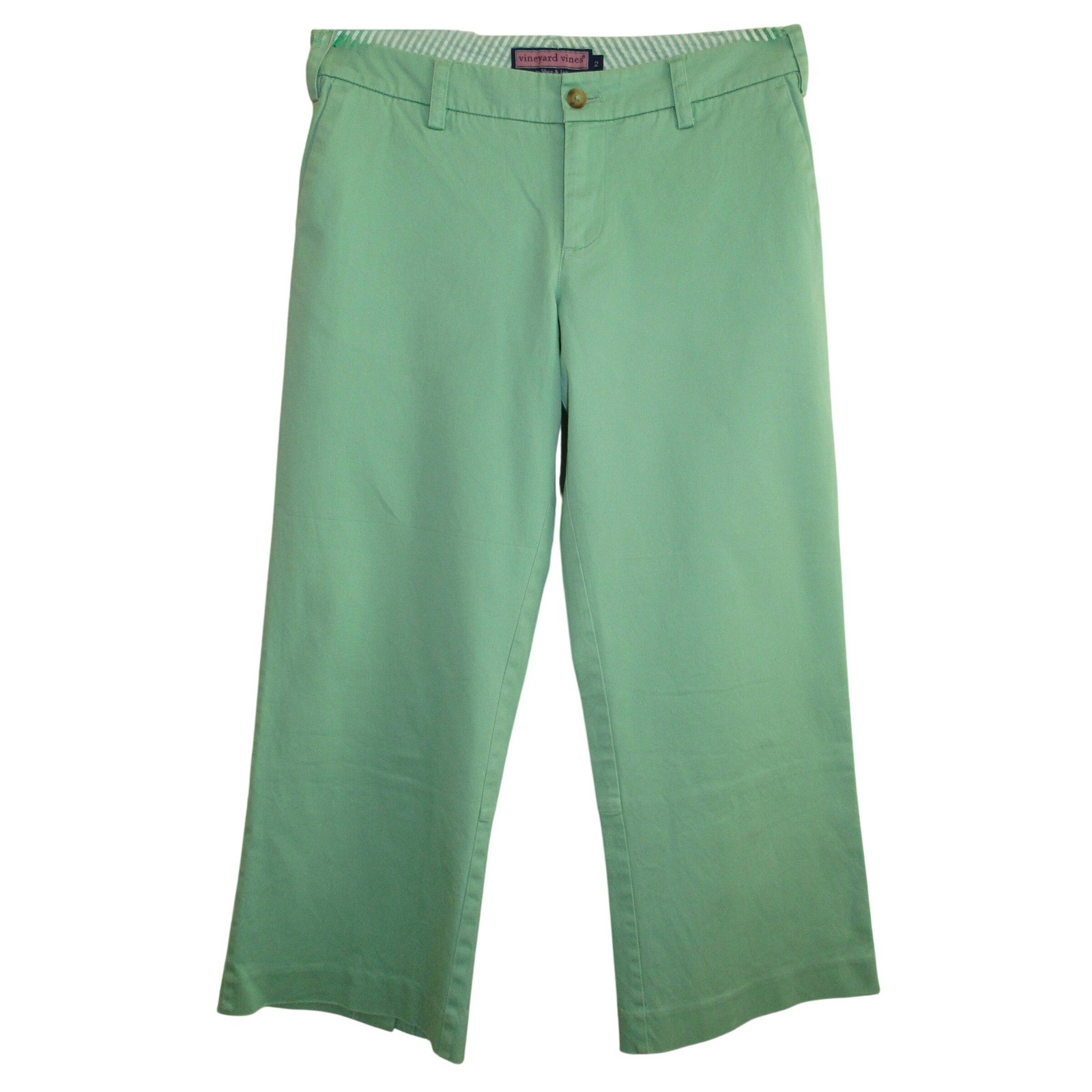 Vineyard Vines Womens 2 Mint Green Wide Leg Crop Pants Stretch Cotton Chinos
