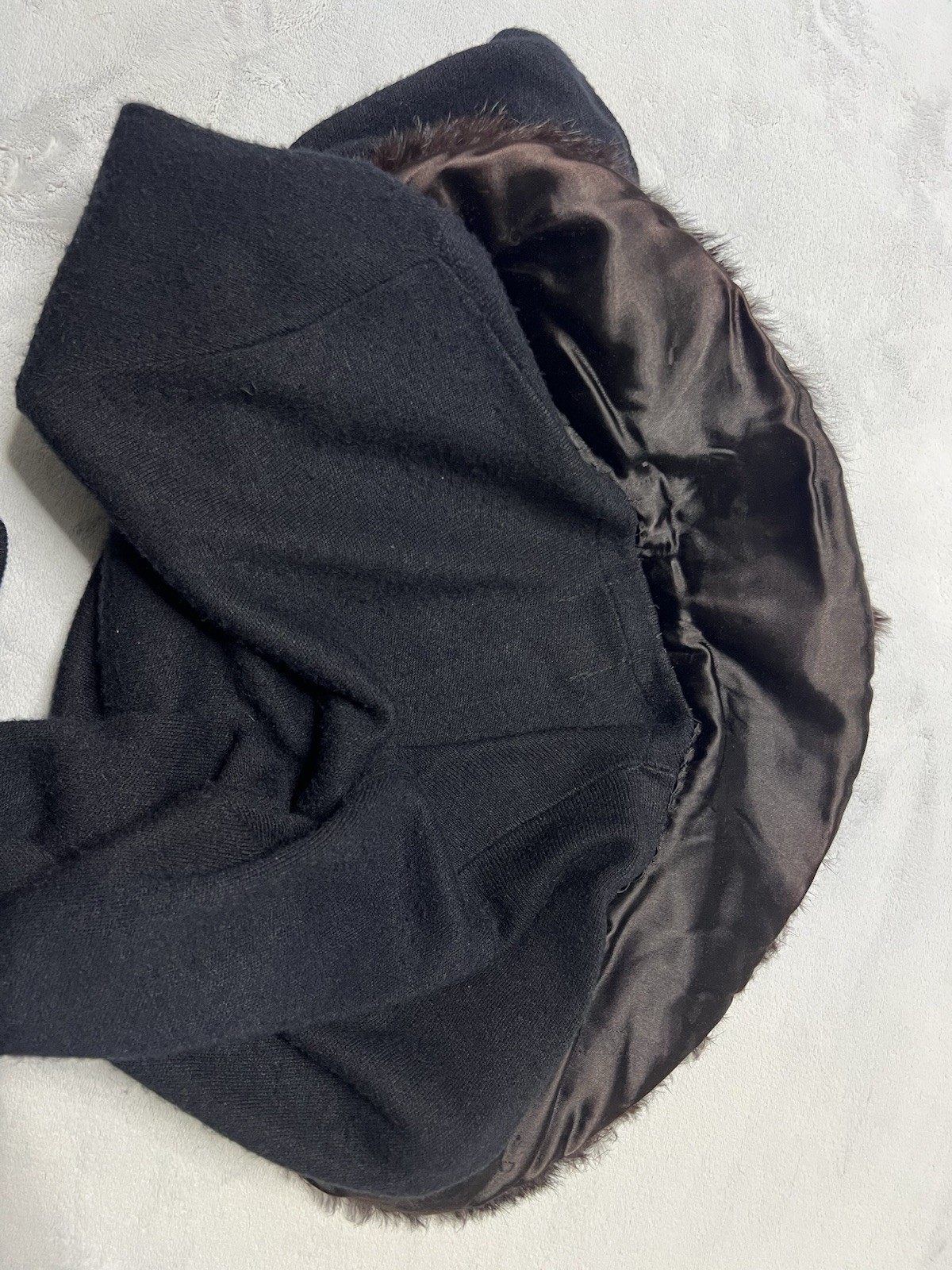 Vtg 50’s Du Pont Orlon Black Cardigan REAL MINK FUR Shawl Collar Sweater S/M