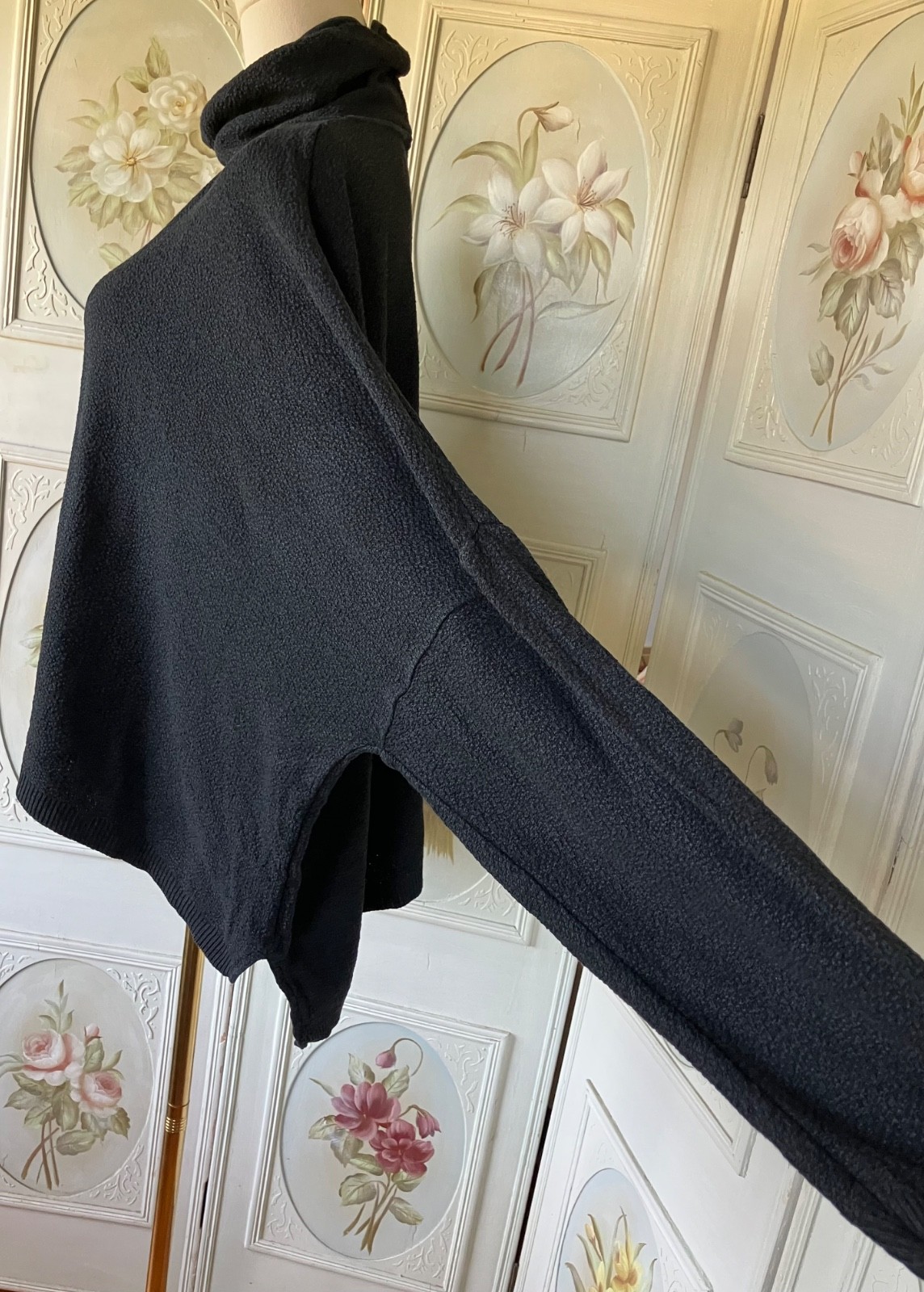 VTG 90s STEPHANIE SCHUSTER BLACK MOCK NECK PULLOVER SWEATER COTTON TUNIC GUC O/S