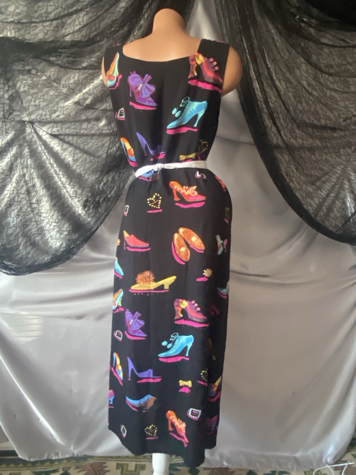 VTG PHASES Rayon SHOES Print beads Maxi Dress Size L INDIA SILKY CITRON YELLOW